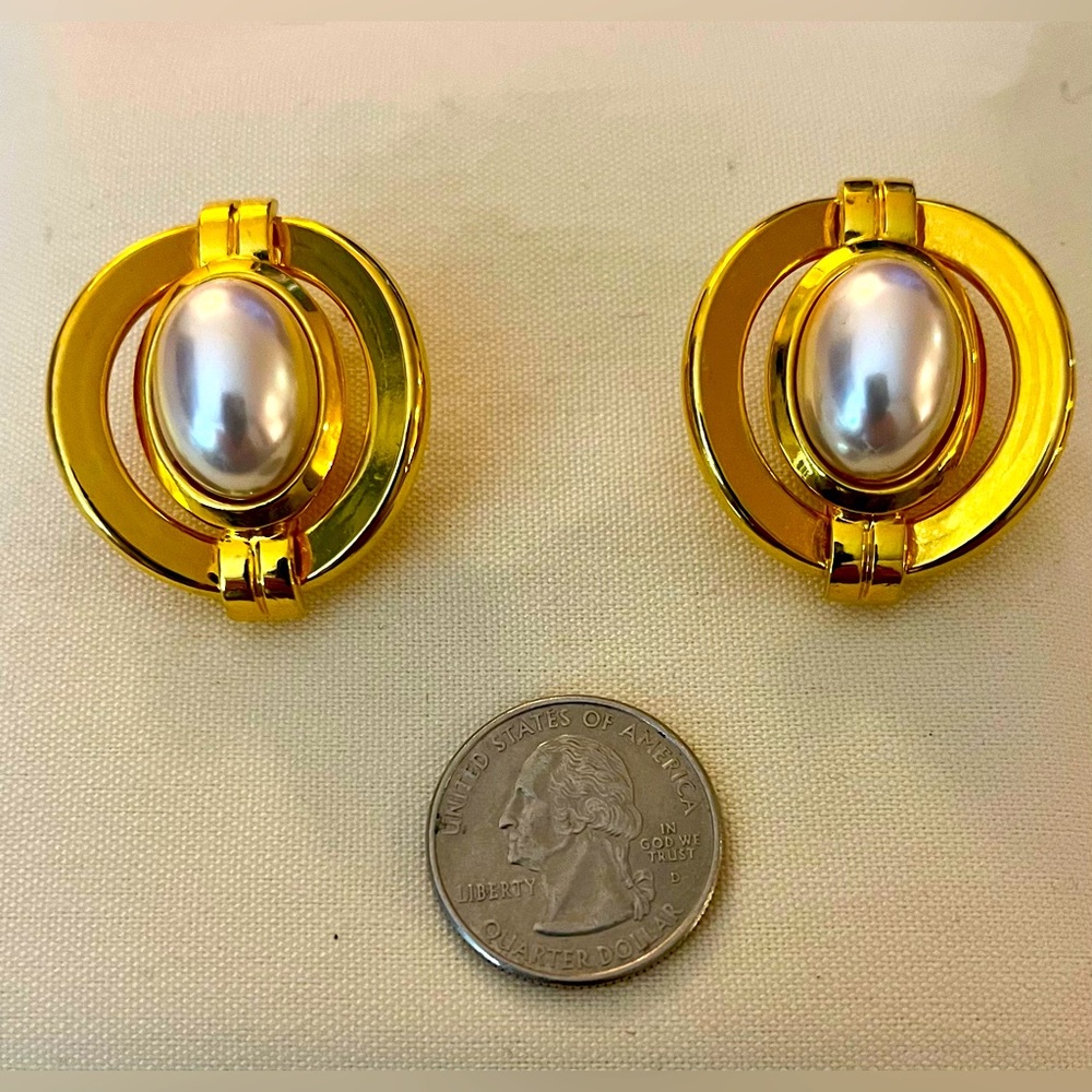 Gold Pearl Clip On Earrings - Picture 15 of 16